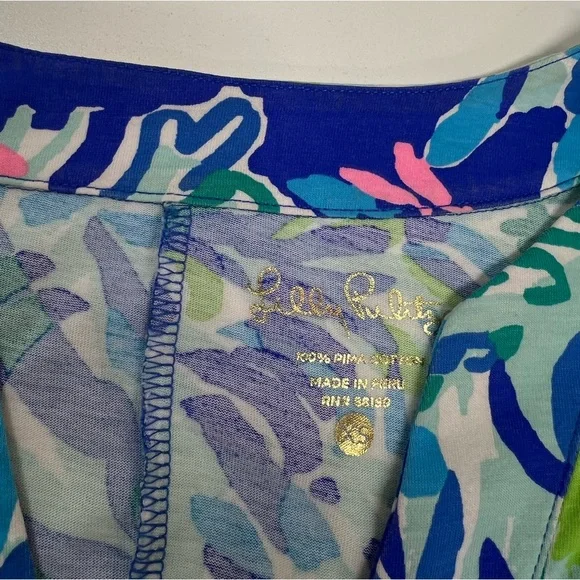 Lilly Pulitzer Riva Dress in Wade and Sea Brilliant Blue Print Pima Cotton - Picture 4 of 12